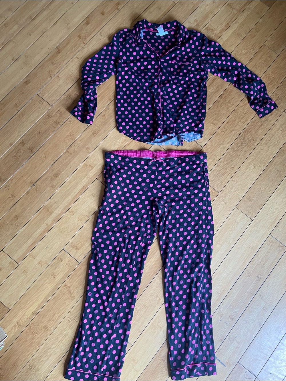 DKNY Navy and Pink Polka Dot Pajama Set